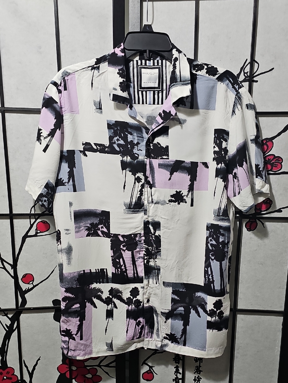 Denim Flower Tropical Vice‎ City Summer Button Shirt Size Small